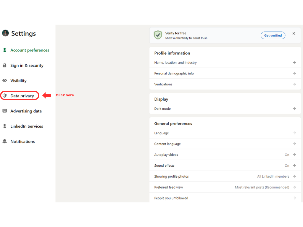 LinkedIn Data privacy step