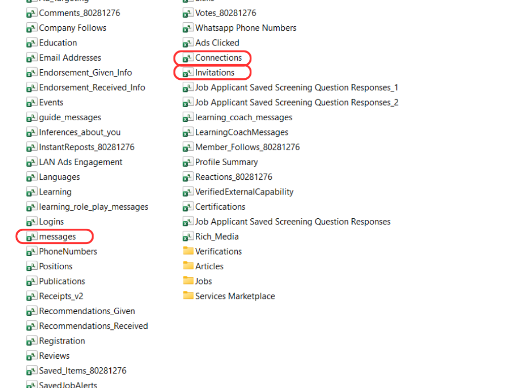 Extracted LinkedIn archive files